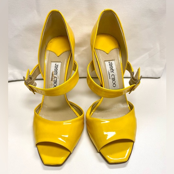 Jimmy Choo Shoes - Jimmy Choo Bright Yellow Patent Leather Ankle-Strap Heels